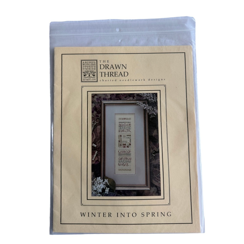 VTG The Drawn Thread Cross Stitch Sampler Kit Winter Into Spring Linen, Floss
